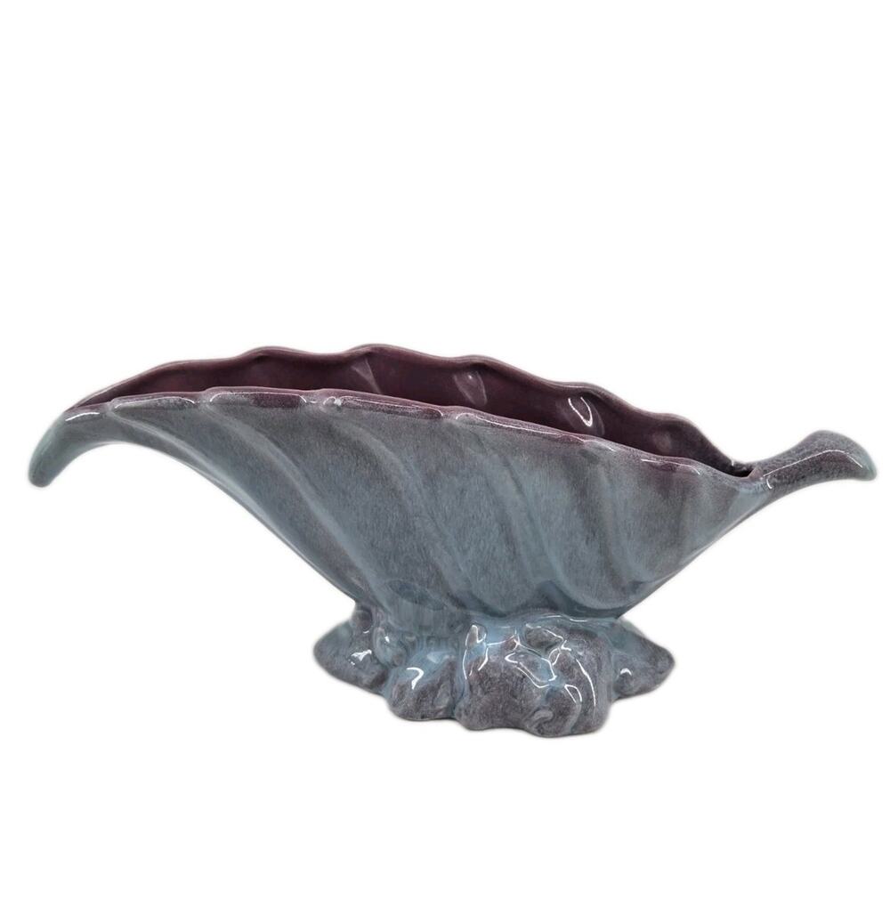 MCM 50s Royal Haeger Flume Leaf Vase Organic Naturalist Lavender Blue R460 *READ